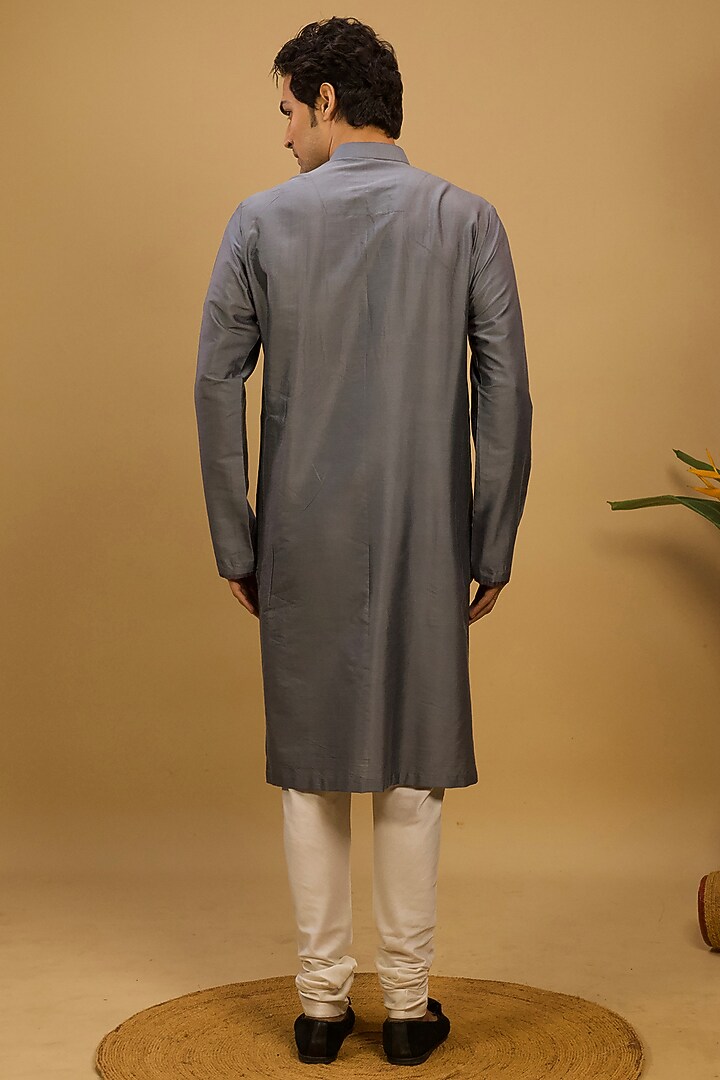 Grey Cotton Silk Kurta Set by Agape Men at Pernia's Pop Up Shop