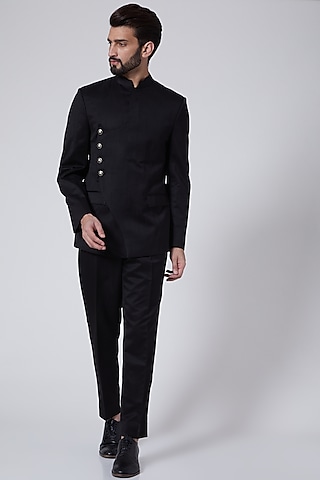 Black Thread Embroidered Suit Set by Agape Men