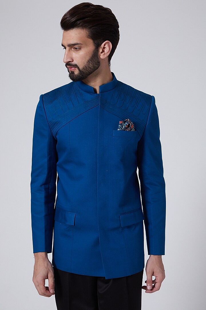 Bright Blue Thread Embroidered Suit Set by Agape Men at Pernia's Pop Up Shop