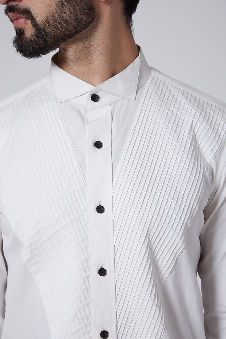 White Pintucked Tuxedo Party Wear Shirt by Agape Men at Pernia's Pop Up Shop
