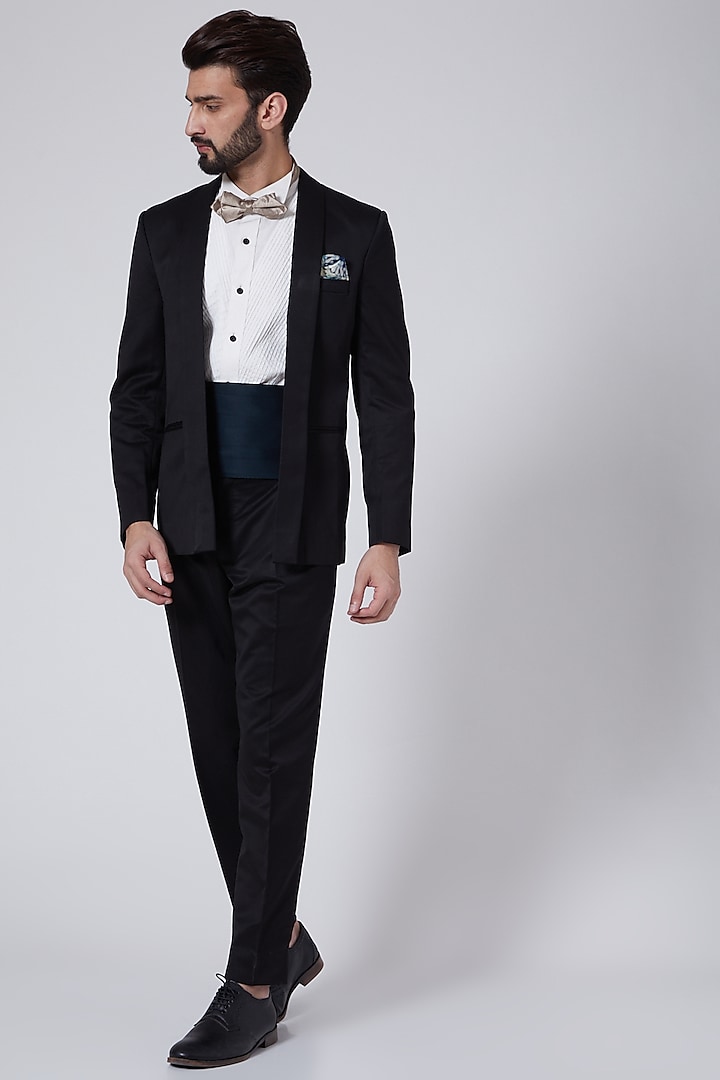 Black Shawl Collar Tuxedo Set by Agape Men