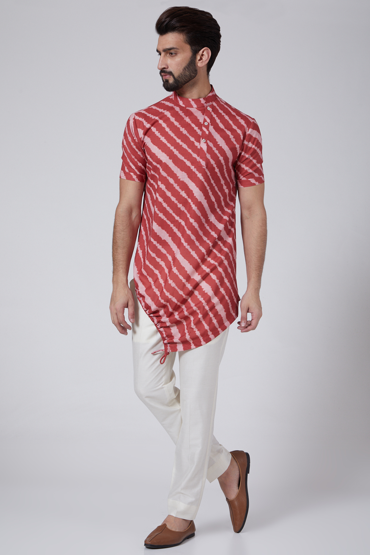 Red Asymmetrical Kurta Set by Agape Men at Pernia's Pop Up Shop