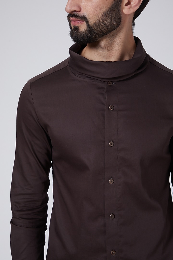 Brown Cowl Collared Party Wear Shirt by Agape Men at Pernia's Pop Up Shop