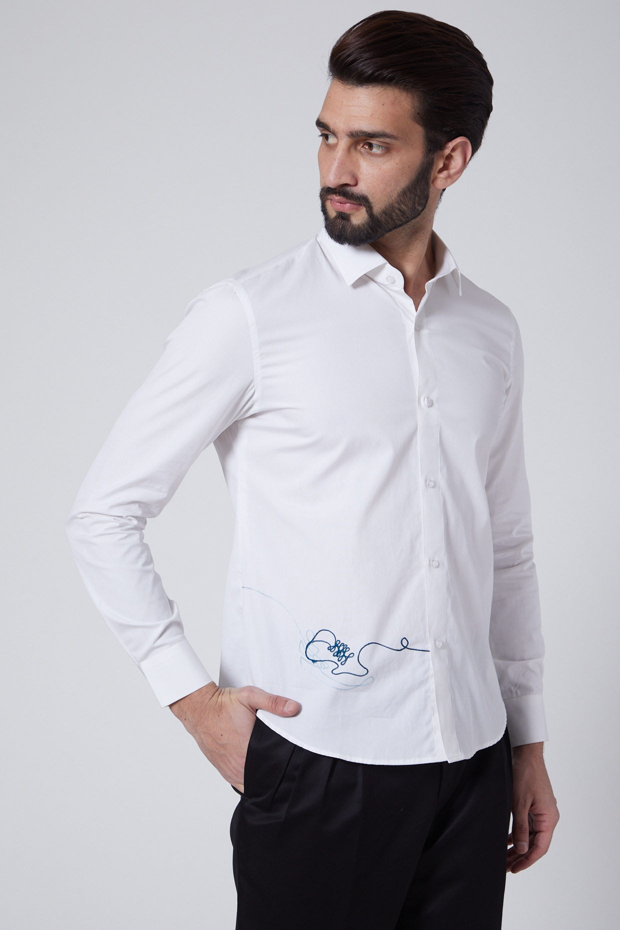 White Embroidered Shirt by Agape Men