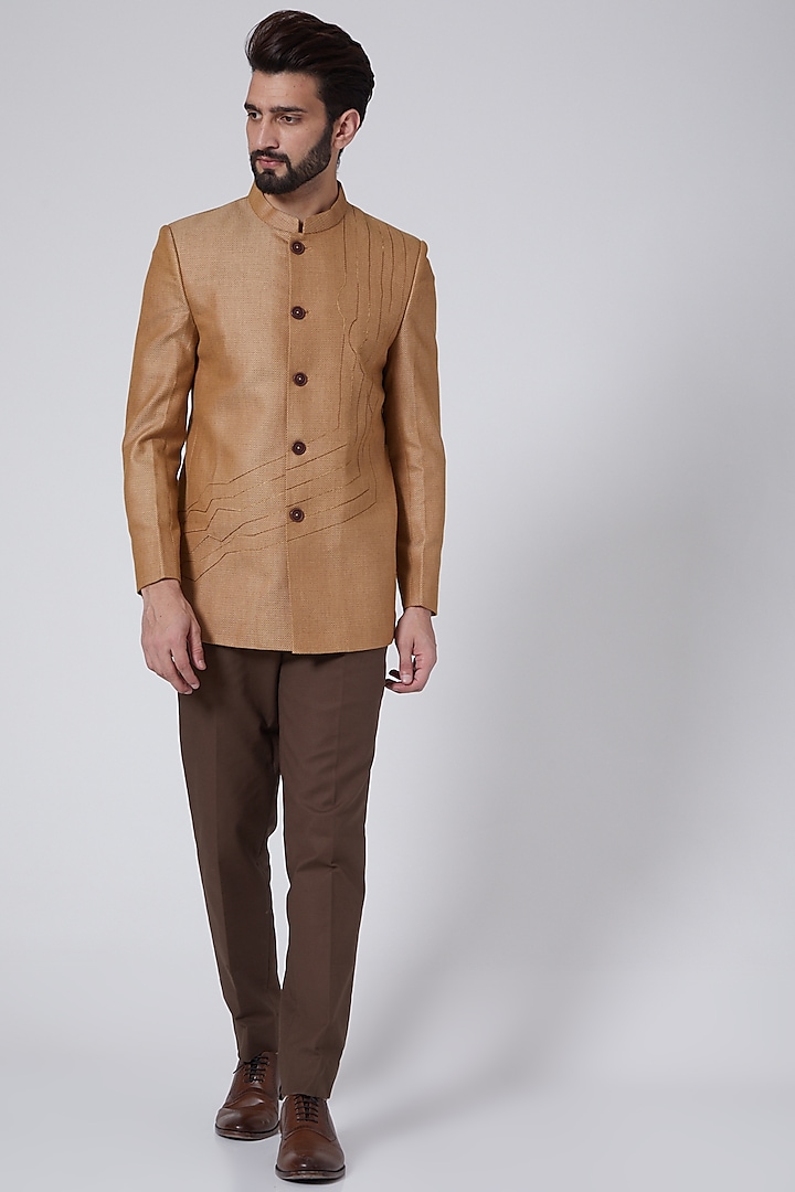 Gold Thread Embroidered Suit Set by Agape Men