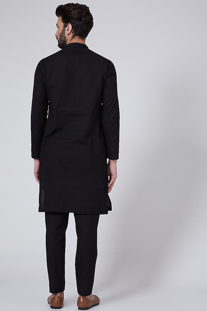 Black Front Open Kurta Set by Agape Men at Pernia's Pop Up Shop