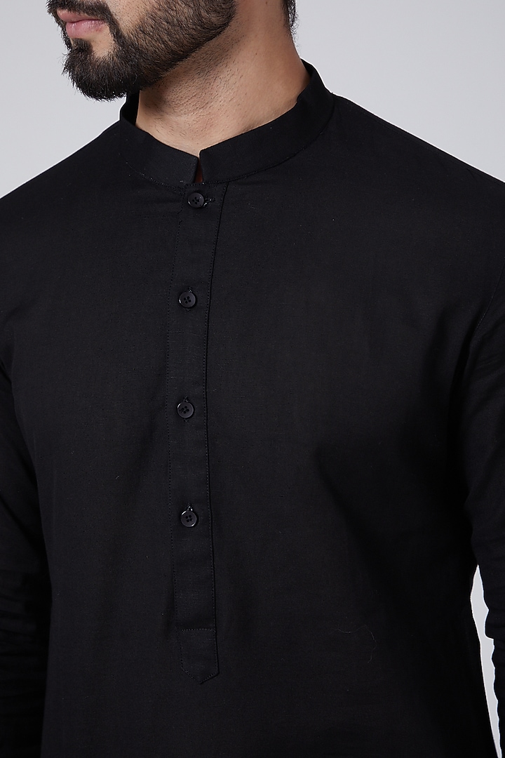 Black Front Open Kurta Set by Agape Men at Pernia's Pop Up Shop