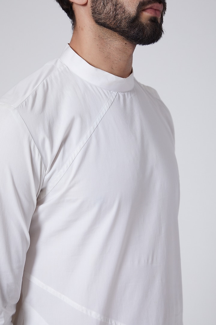White Asymmetrical Kurta Set by Agape Men at Pernia's Pop Up Shop