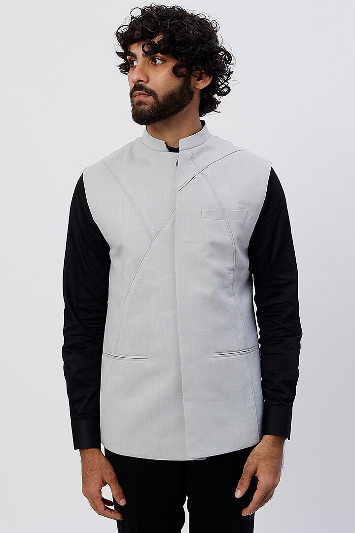 Grey Cotton Bundi Jacket by Agape Men at Pernia's Pop Up Shop