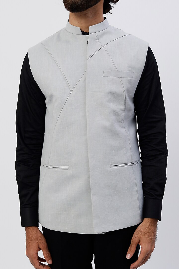 Grey Cotton Bundi Jacket by Agape Men at Pernia's Pop Up Shop