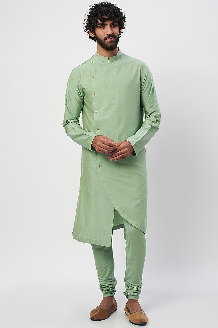 Jade Green Cotton Silk Mirror Embroidered Bundi Jacket Set by Agape Men at Pernia's Pop Up Shop