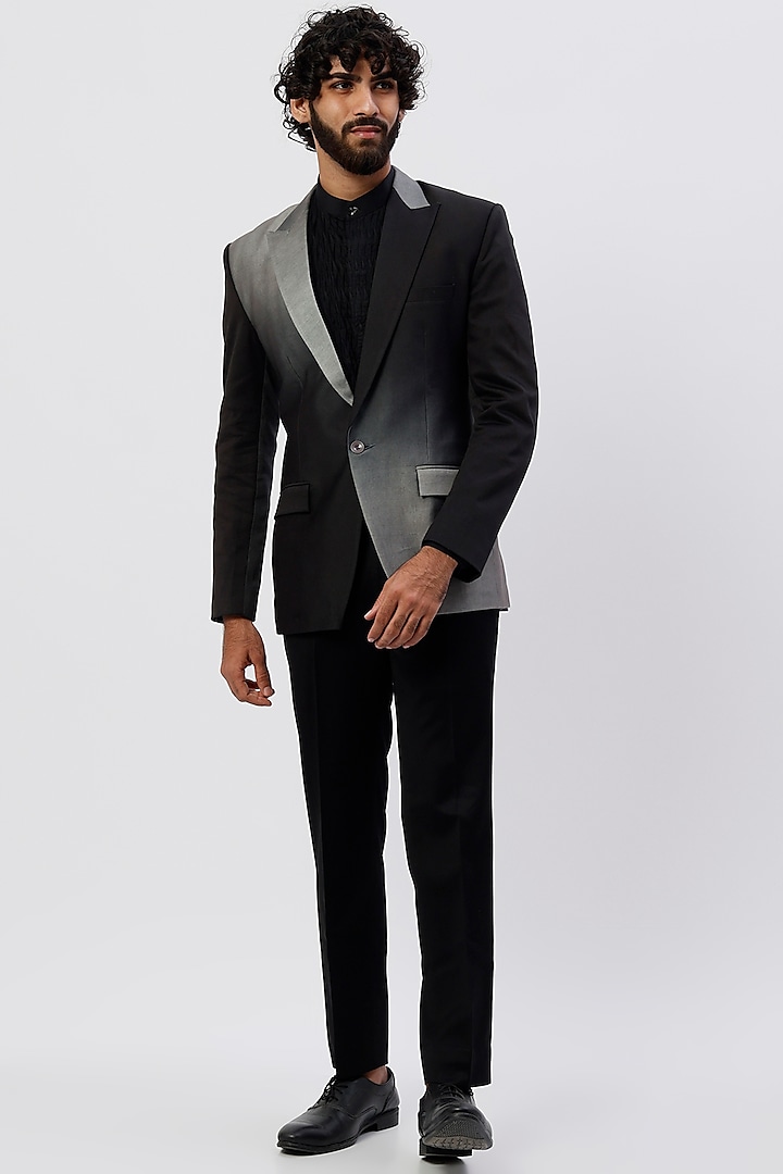 Grey & Black Shaded Suiting Blazer by Agape Men