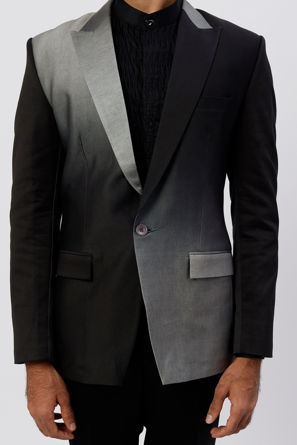 Grey & Black Shaded Suiting Blazer Design by Agape Men at Pernia's