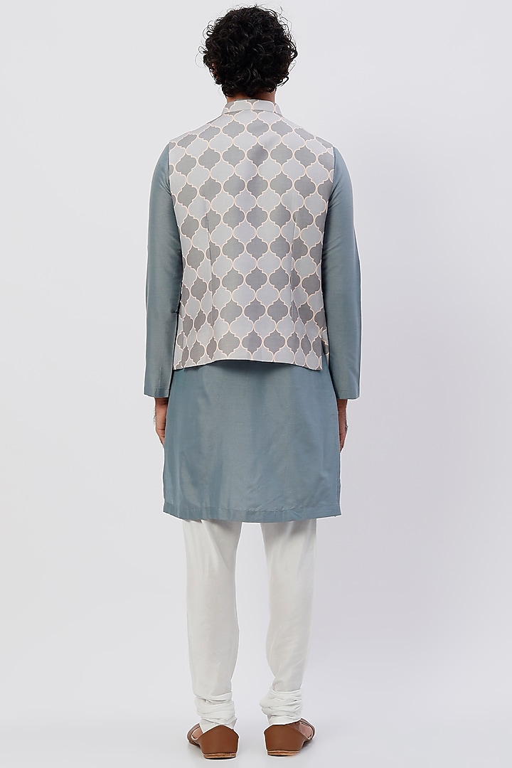 Grey Printed Bundi Jacket With Kurta Set by Agape Men at Pernia's Pop Up Shop