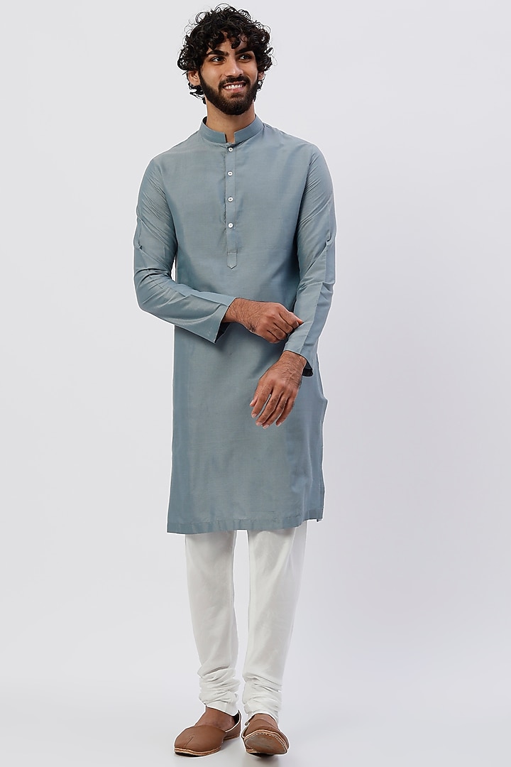 Grey Printed Bundi Jacket With Kurta Set by Agape Men at Pernia's Pop Up Shop