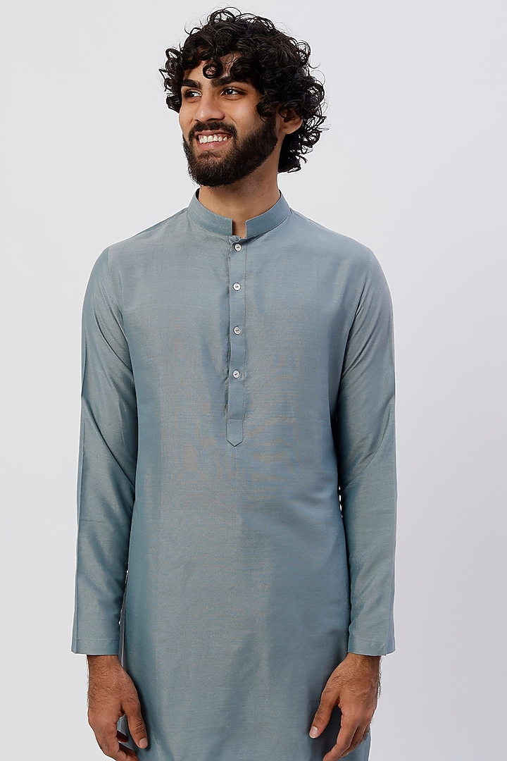 Grey Printed Bundi Jacket With Kurta Set by Agape Men at Pernia's Pop Up Shop