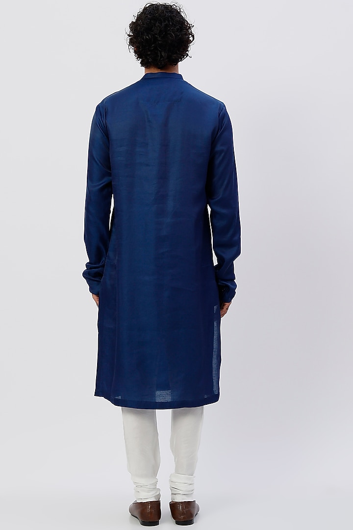 Cobalt Blue Silk Kurta Set With Bundi Jacket by Agape Men at Pernia's Pop Up Shop