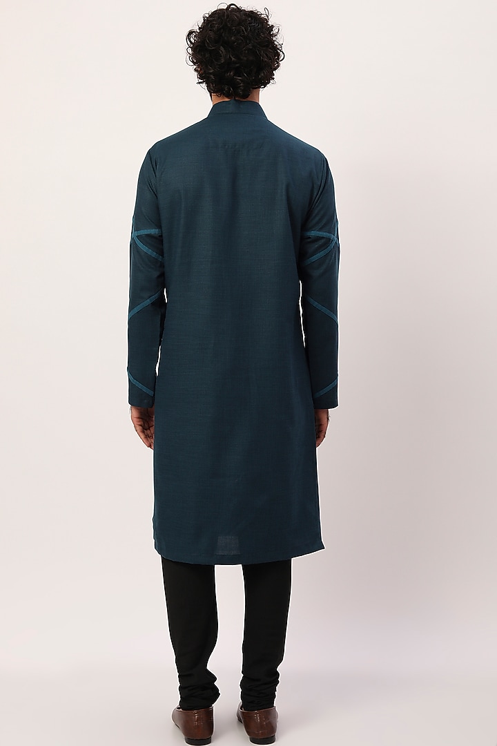Ocean Blue Cotton Linen Kurta Set by Agape Men at Pernia's Pop Up Shop