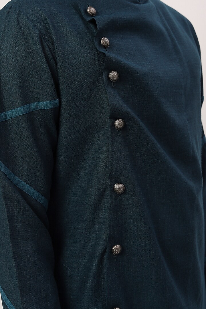 Ocean Blue Cotton Linen Kurta Set by Agape Men at Pernia's Pop Up Shop