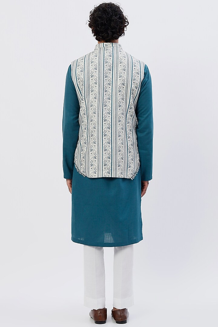 White Muslin Silk Nehru Jacket Set by Agape Men at Pernia's Pop Up Shop