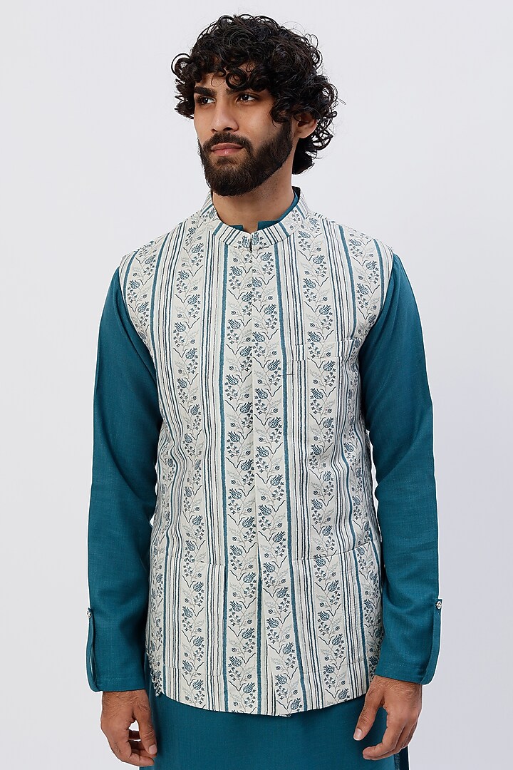 White Muslin Silk Nehru Jacket Set by Agape Men at Pernia's Pop Up Shop