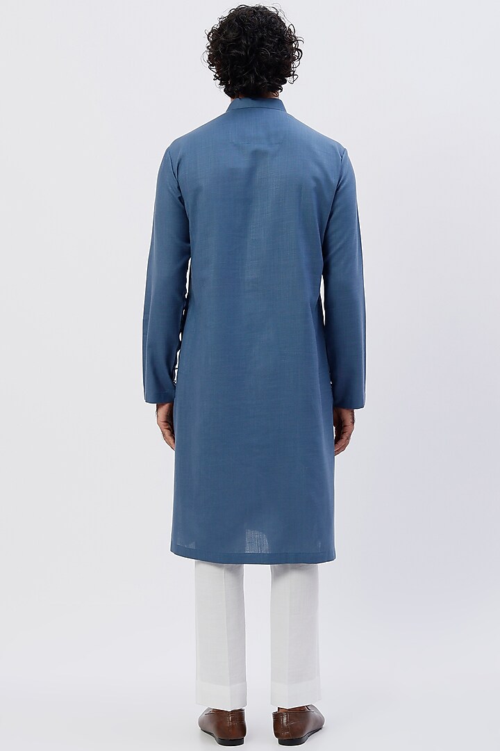Cobalt Blue Linen Kurta Set by Agape Men at Pernia's Pop Up Shop