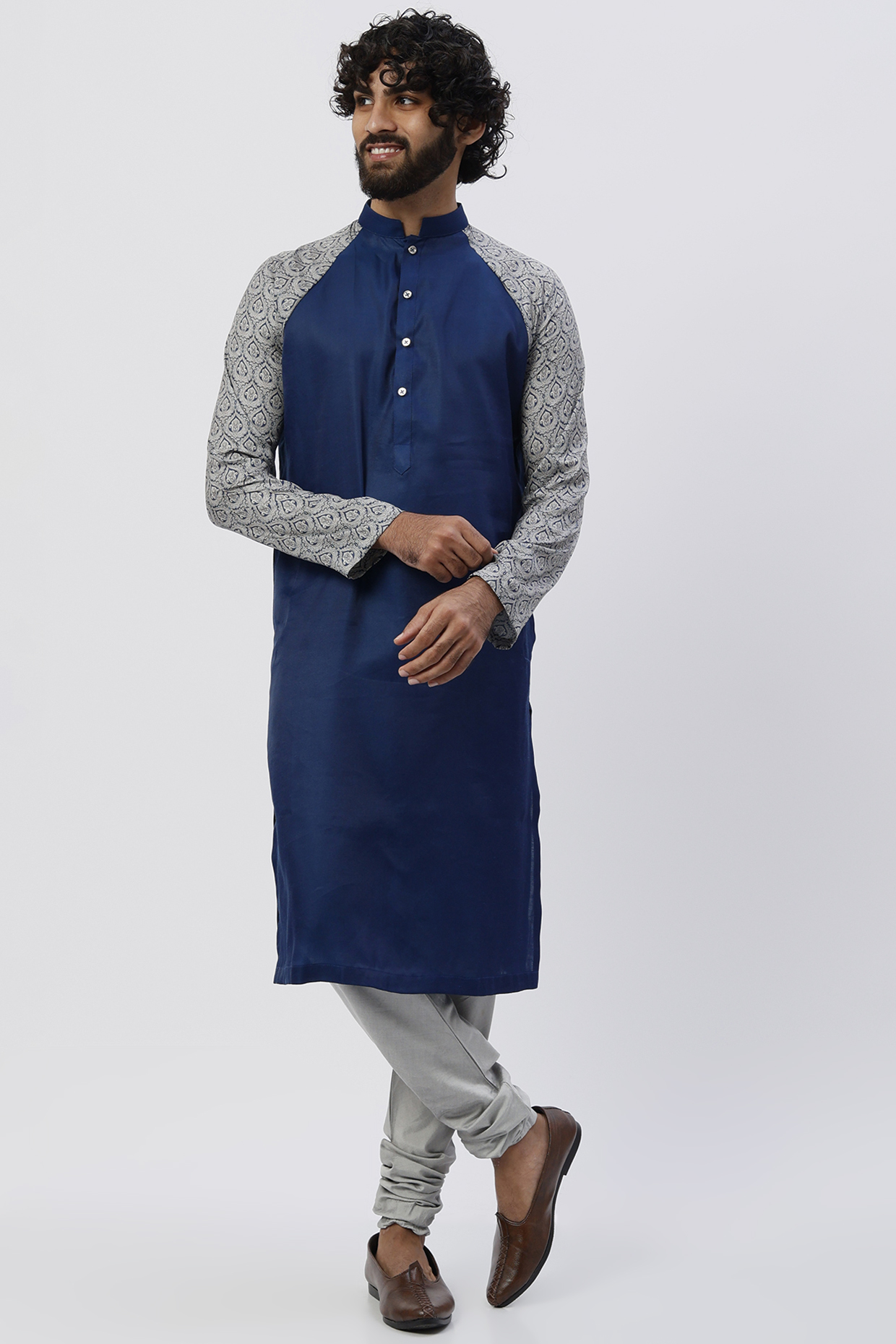 Blue Silk Kurta Set by Agape Men