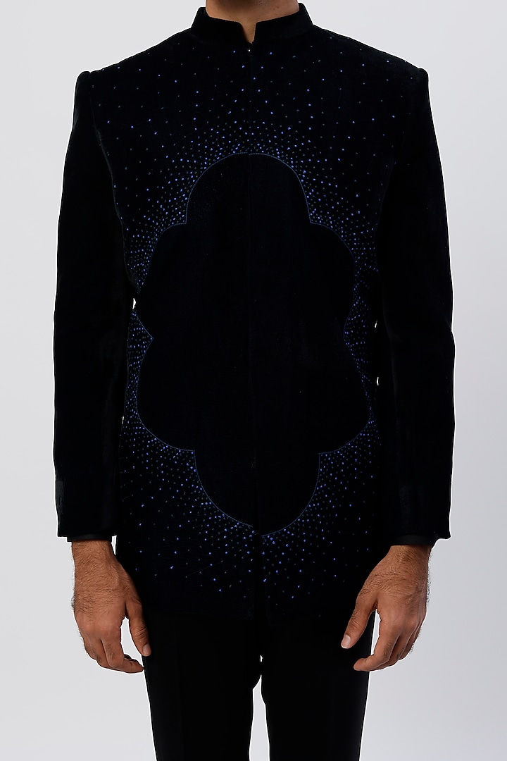 Navy Blue Embroidered Prince Suit Set by Agape Men at Pernia's Pop Up Shop