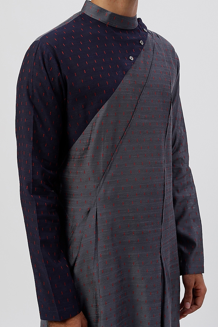 Black & Grey Handloom Cotton Kurta Set by Agape Men at Pernia's Pop Up Shop