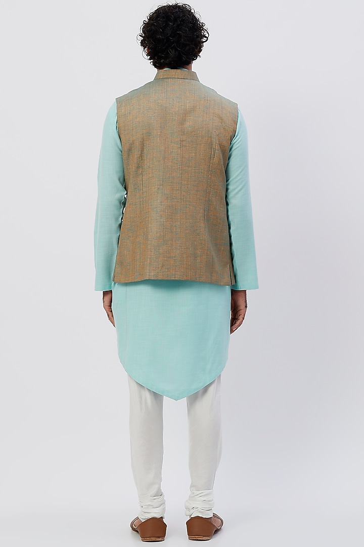 Beige Embroidered Nehru Jacket With Pleated Kurta Set by Agape Men at Pernia's Pop Up Shop