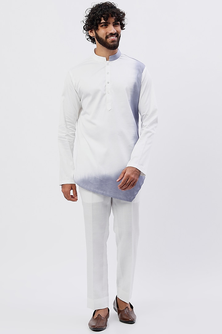 White & Blue Dip-Dyed Kurta by Agape Men