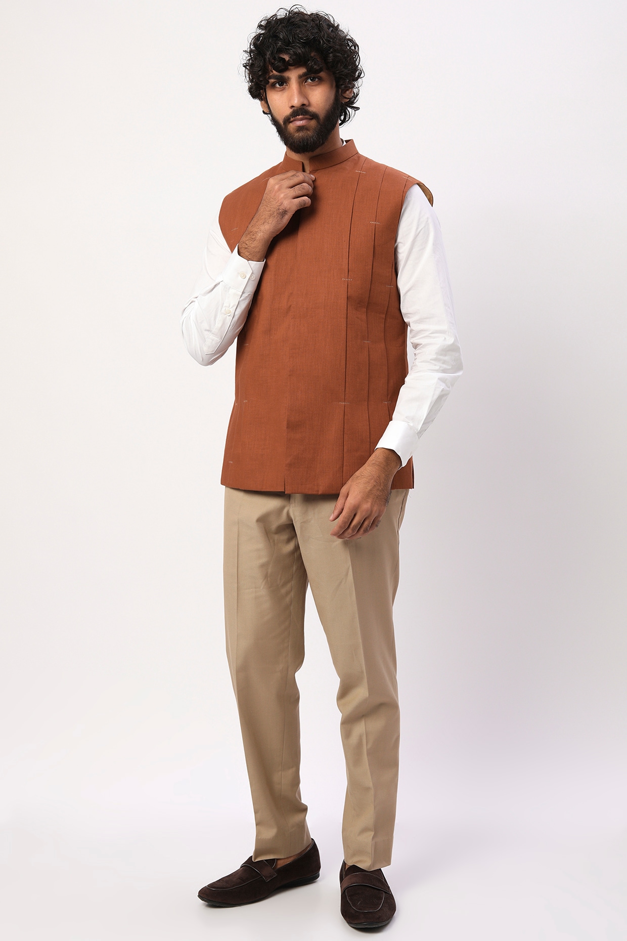 Buy MODI JACKET Brown Textured Terry Regular Fit Men's Nehru Jacket |  Shoppers Stop