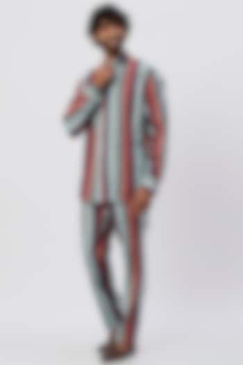 Multi-Coloured Striped Pant Set by Agape Men
