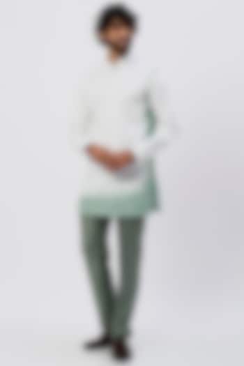 White & Mint Dip-Dyed Kurta by Agape Men