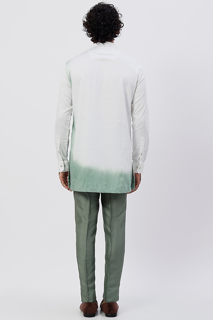 White & Mint Dip-Dyed Kurta by Agape Men at Pernia's Pop Up Shop