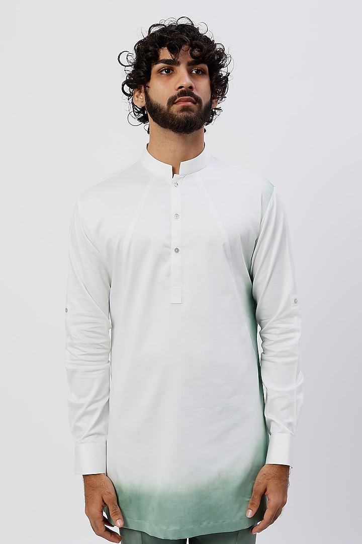 White & Mint Dip-Dyed Kurta by Agape Men at Pernia's Pop Up Shop