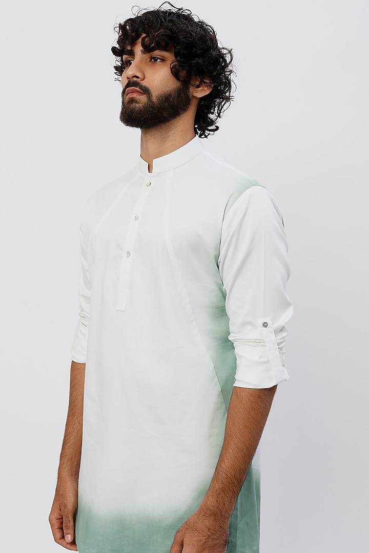 White & Mint Dip-Dyed Kurta by Agape Men at Pernia's Pop Up Shop