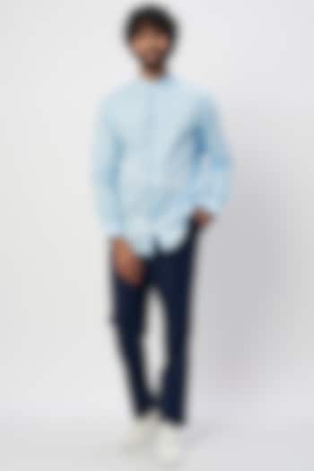 Sky Blue Linen Party Wear Shirt by Agape Men at Pernia's Pop Up Shop