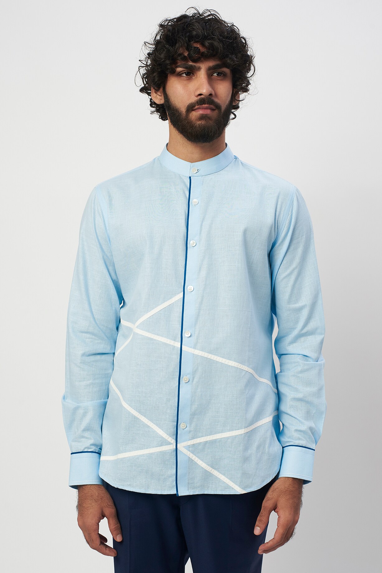 Buy Agape Men Sky Blue Linen Shirt at Pernia'sPopUpShopMen 2023