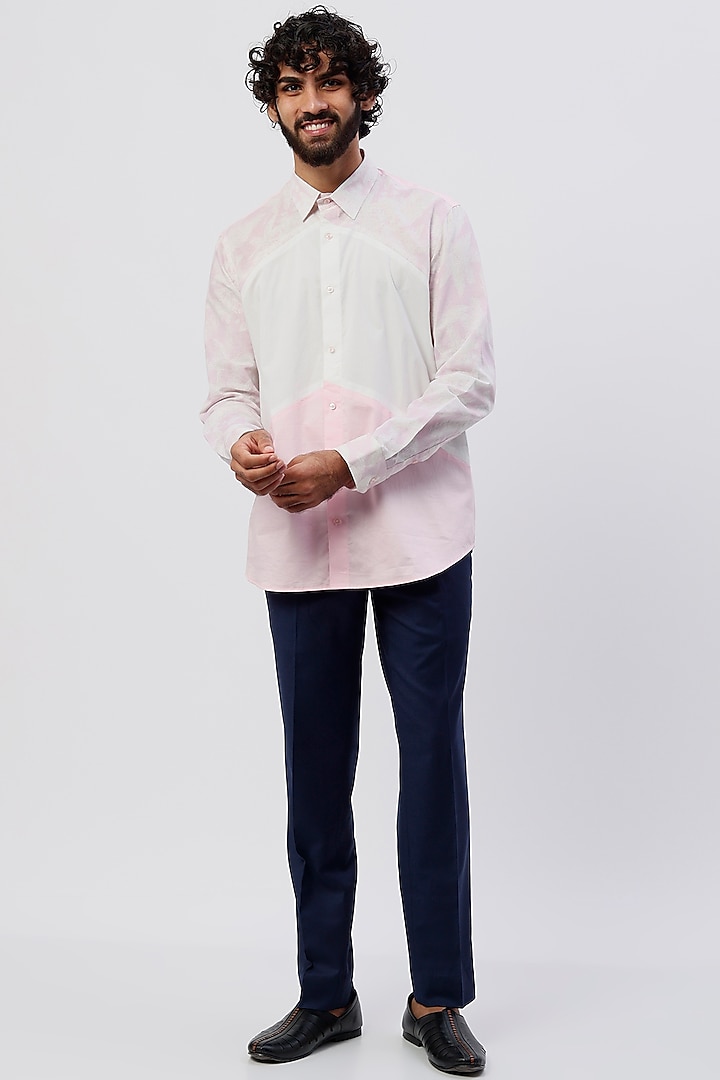 Pink & White Printed Shirt by Agape Men