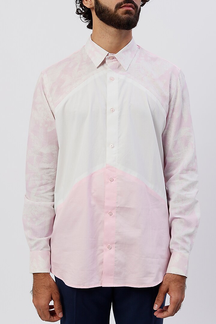 Pink & White Printed Party Wear Shirt by Agape Men at Pernia's Pop Up Shop