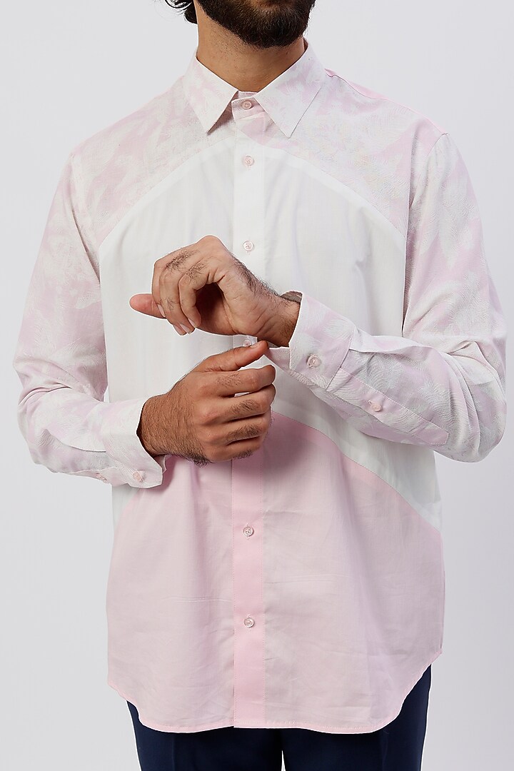 Pink & White Printed Party Wear Shirt by Agape Men at Pernia's Pop Up Shop