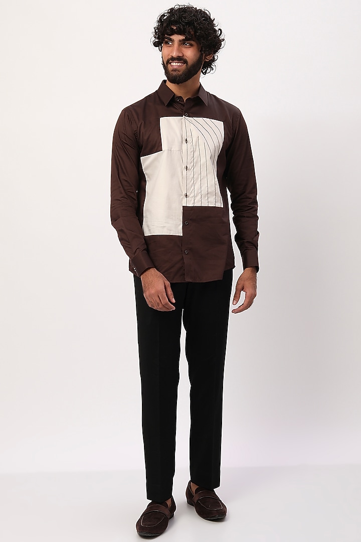 Brown Embroidered Party Wear Shirt by Agape Men at Pernia's Pop Up Shop