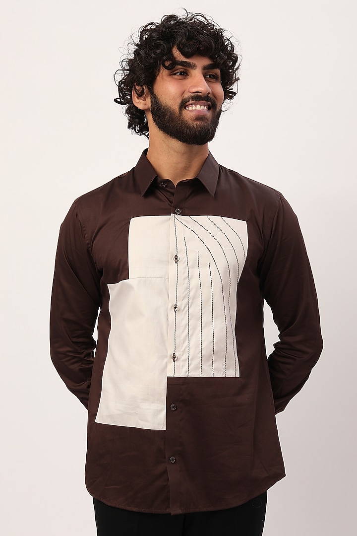 Brown Embroidered Party Wear Shirt by Agape Men at Pernia's Pop Up Shop