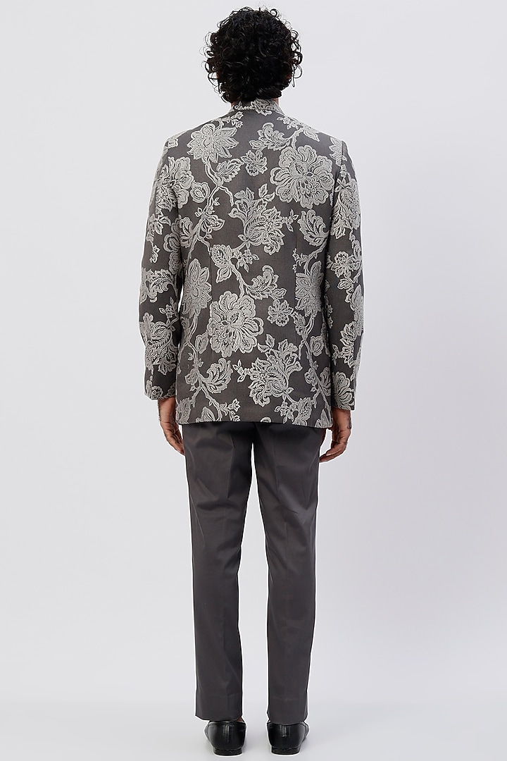 Grey Printed Wedding Bandhgala Set by Agape Men at Pernia's Pop Up Shop
