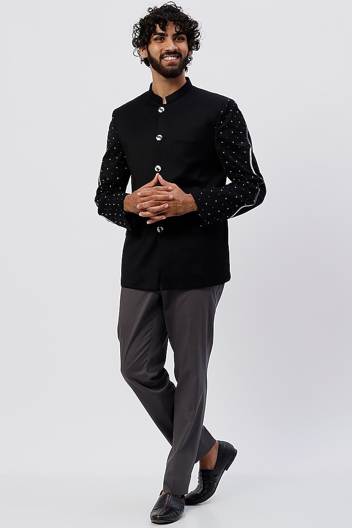 Black Embroidered Prince Suit Set by Agape Men