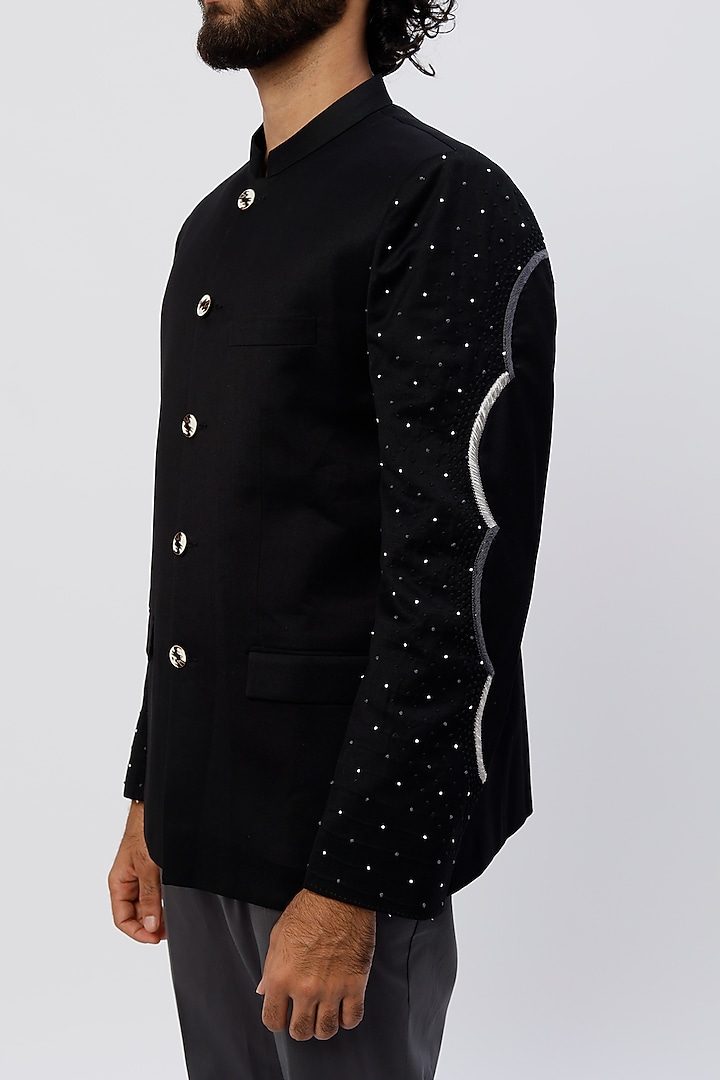 Black Embroidered Prince Suit Set by Agape Men at Pernia's Pop Up Shop