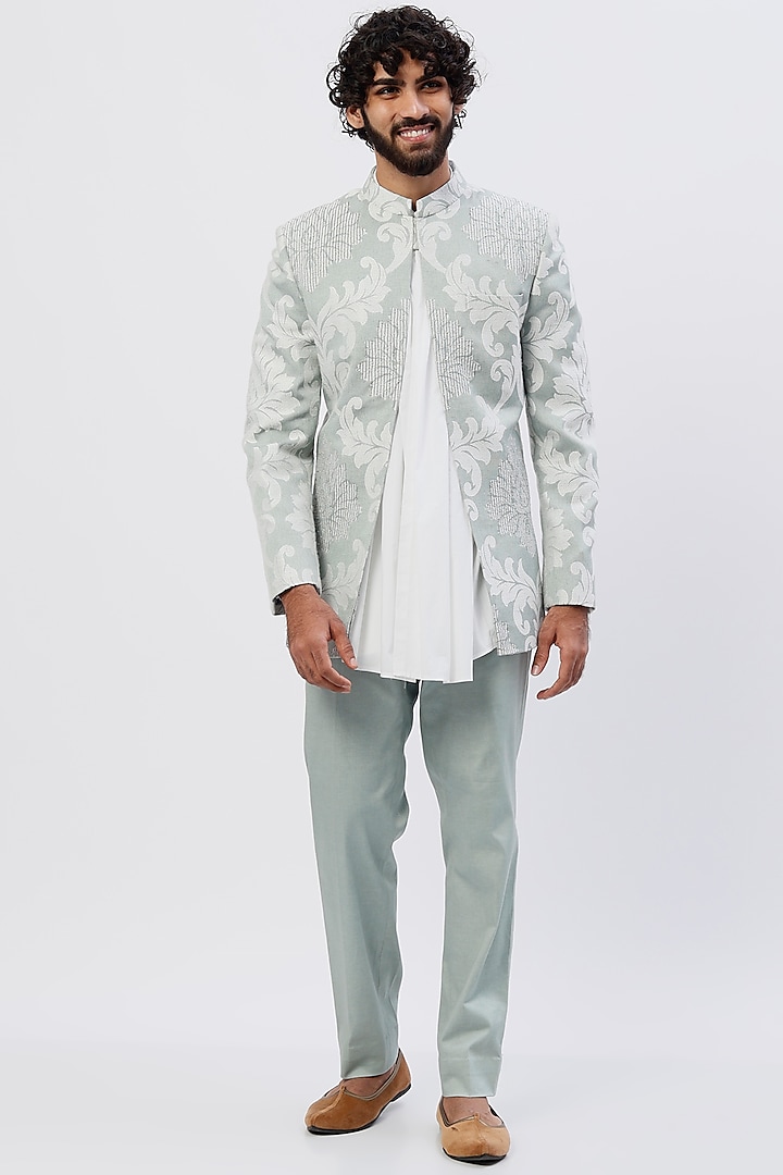 Mint Pleated Prince Suit Set by Agape Men