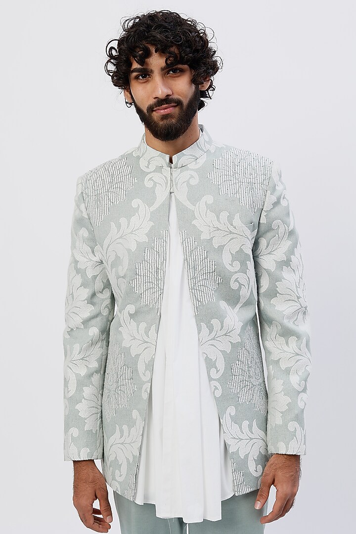 Mint Pleated Prince Suit Set by Agape Men at Pernia's Pop Up Shop