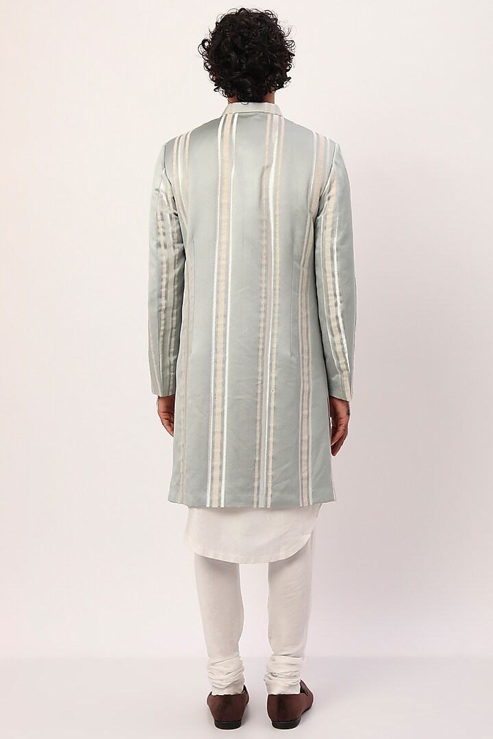 Sea Green Suiting Embroidered Wedding Sherwani Set by Agape Men at Pernia's Pop Up Shop